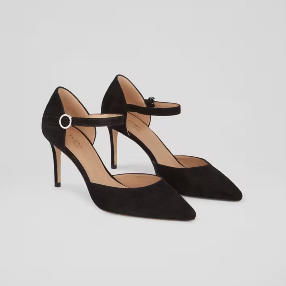 LK Bennett Black Suede Ankle Strap Heels